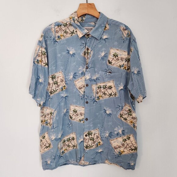 Windham Pointe Hawaiian Shirt Rayon Floral Vacation Blue Button Up Mens XL - Picture 2 of 9